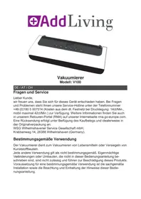 Notice AddLiving V100 Appareils à emballage sous vide