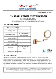 Notice V-TAC VT-7571 Mirroir
