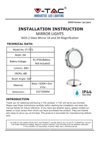 Notice V-TAC VT-7572 Mirroir