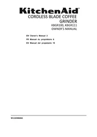 Notice KITCHENAID KBGR100 Moulin à café