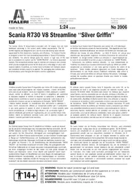 Notice Italeri SCANIA R730 V8 STREAMLINE ‘‘SILVER GRIFﬁN’’ Maquettisme
