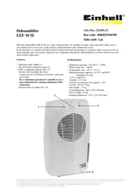 Notice EINHELL LEF 10 M Déshumidificateur