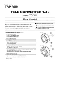 Notice TAMRON TELE CONVERTER 1.4X Adaptateur d'objectif