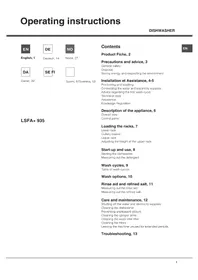 Bruksanvisning HOTPOINT LSFA+ 935 Diskmaskin