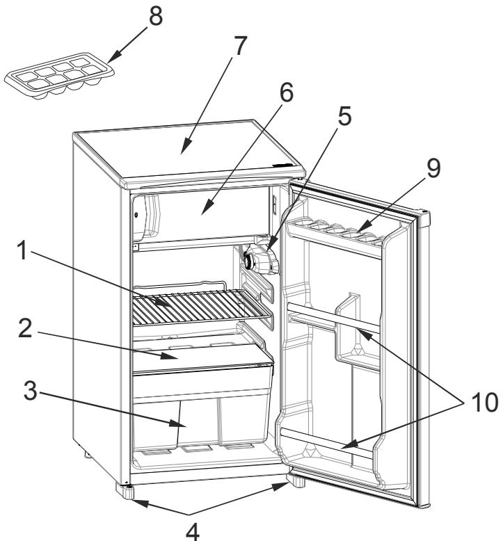 BRANDT BFT511MSW - THE PARTS OF THE APPLIANCE AND THE COMPARTMENTS - 1