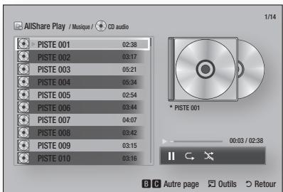 SAMSUNG BDES6000 - Commandes de l'écran musique - 1