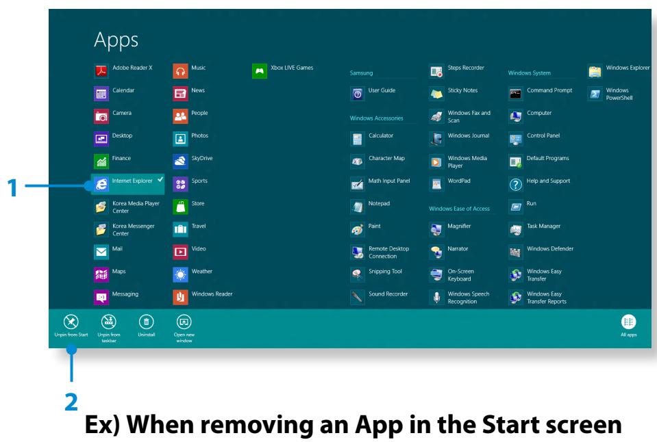 SAMSUNG ATIV SMART PC 500T1C-H02FR - Adding/Removing an App to/from the Start Screen - 1