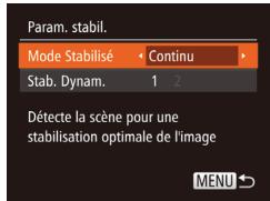 CANON IXUS 150 - Modification des réglages de l'option Mode Stabilisé - 1