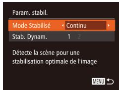 CANON POWERSHOT SX700 HS - Modification des réglages de l'option Mode Stabilisé - 1