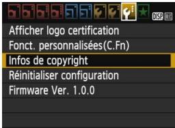 CANON EOS 1200D - MENURéglage desinfos de copyright - 1