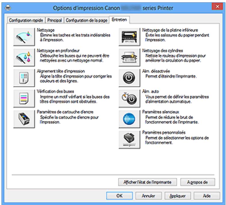 CANON PIXMA MG2550S - Description de l'onglet Entretien - 1