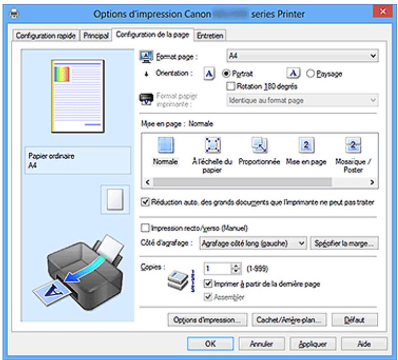 CANON PIXMA MG2550S - Description de l'onglet Configuration de la page - 1