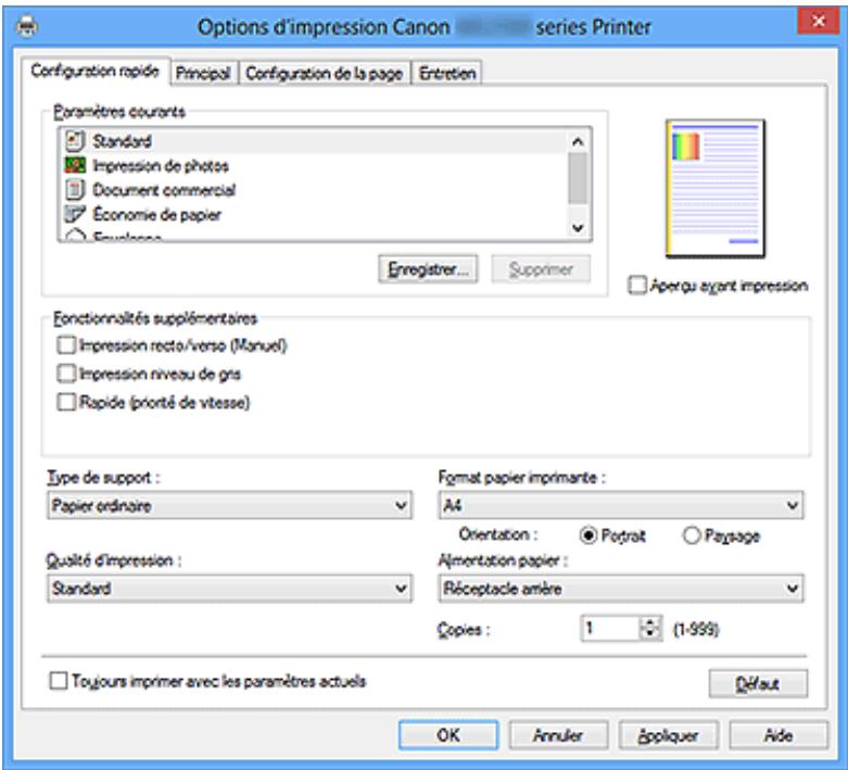 CANON PIXMA MG2550S - Description de l'onglet Configuration rapide - 1