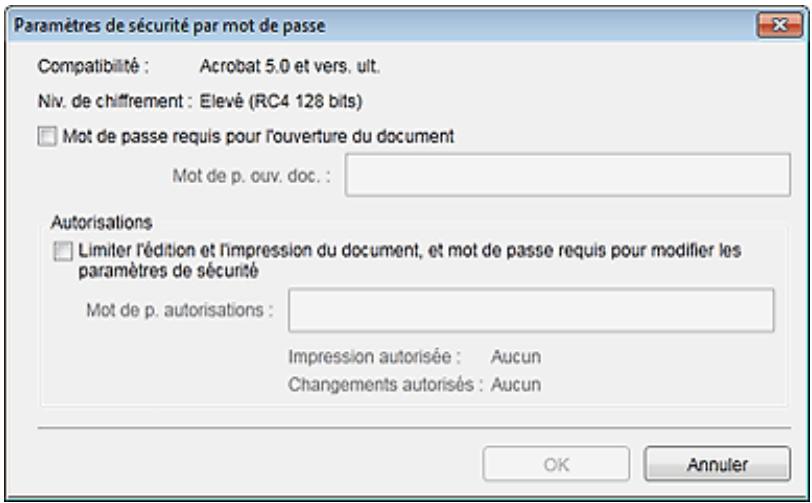 CANON MG3255 - Boîte de dialogue Paramètres de sécurité par mot de passage - 1