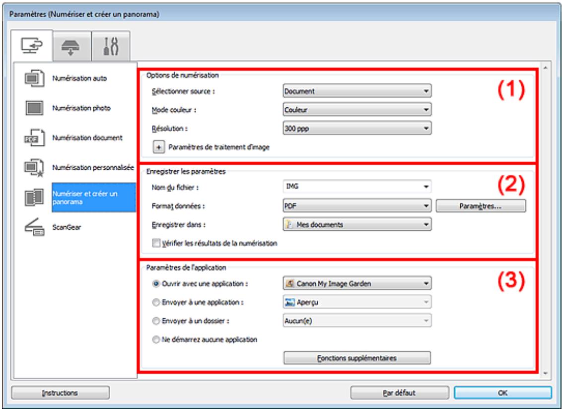 CANON MG3255 - Boîte de dialogue Paramètres (Numériser et créé un panorama) - 1