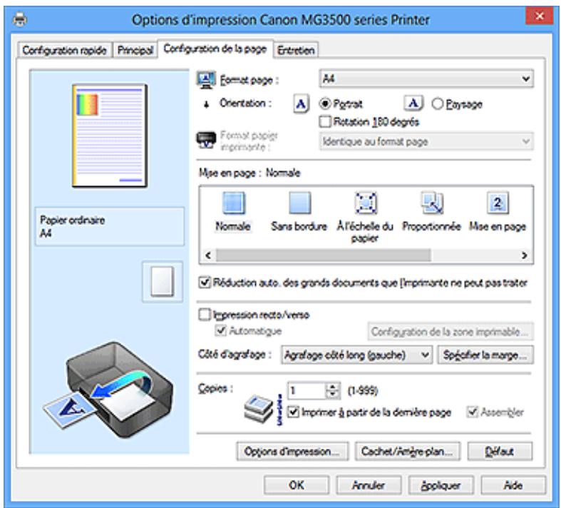CANON MG3550 - Description de l'onglet configuration de la page - 1