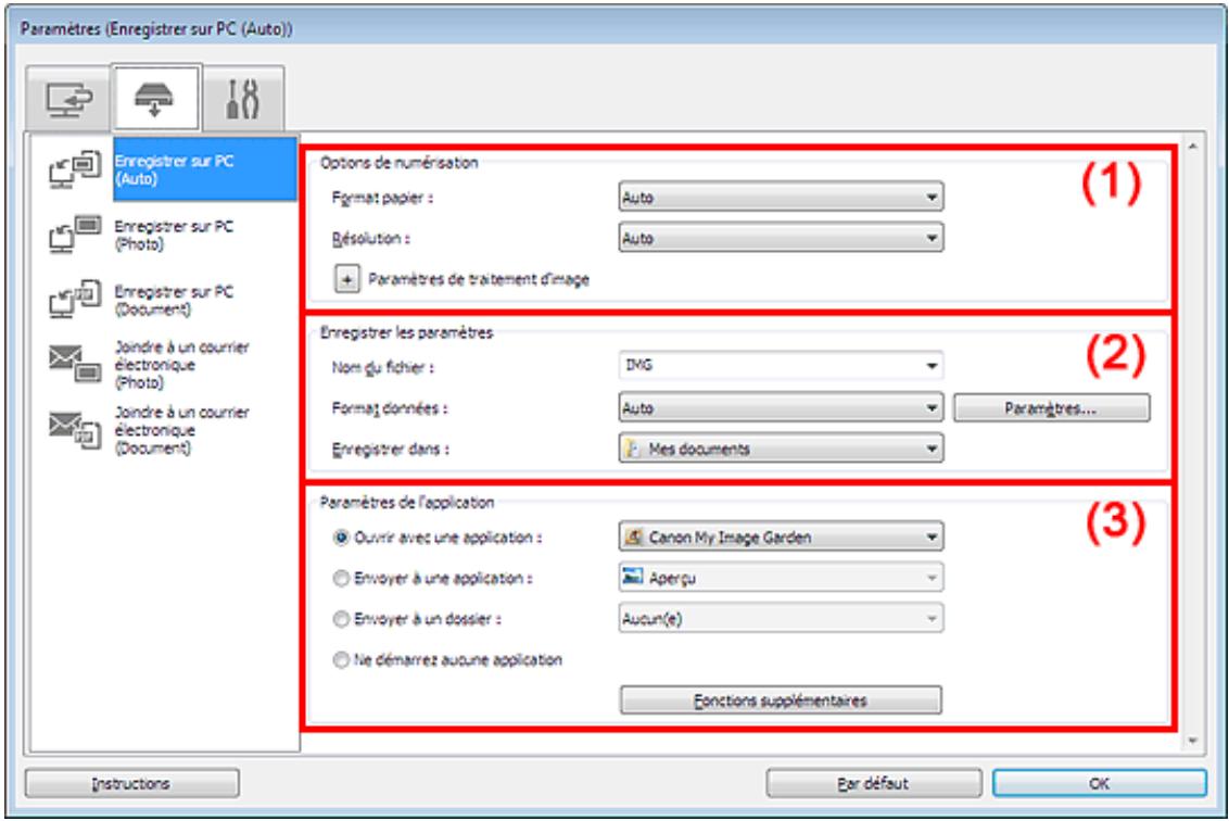 CANON MG4250 - Boîte de dialogue Paramètres (Enregistrer sur PC (Auto)) - 1