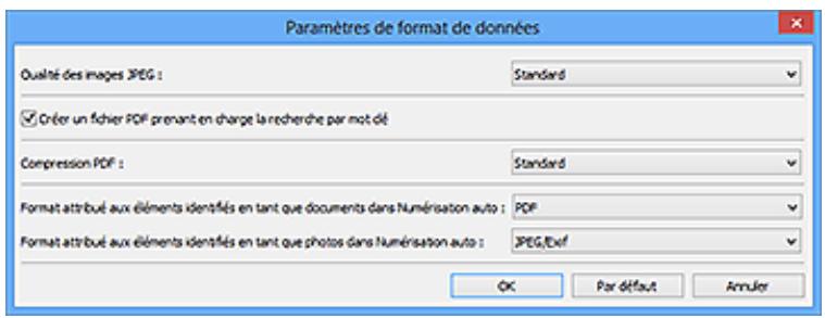 CANON PIXMA MX475 - Boîte de dialogue Paramètres de format de données - 1