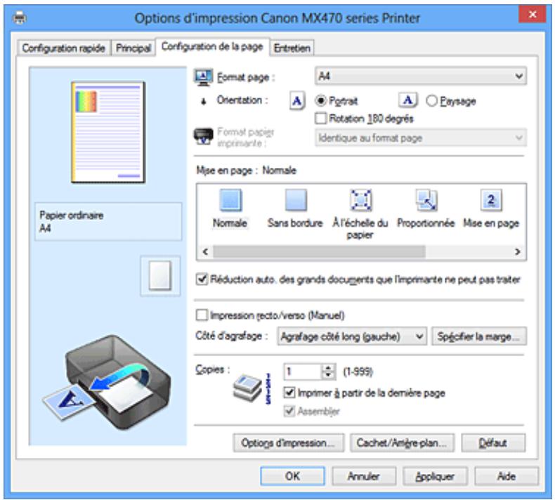 CANON PIXMA MX475 - Description de l'onglet Configuration de la page - 1