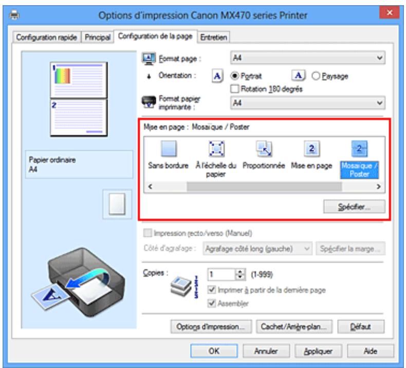 CANON PIXMA MX475 - Configuration de l'impression mosaïque/poster - 1