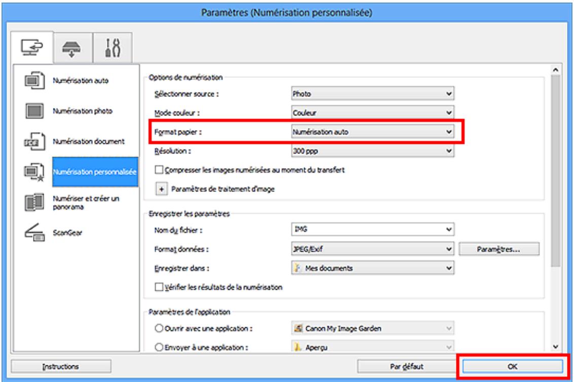 CANON PIXMA MX475 - Sélectionnez Numérisation auto pour Format papier, puis cliquez sur OK. - 1