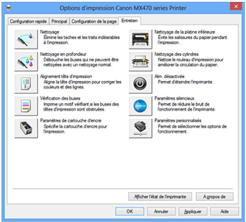 CANON PIXMA MX475 - Description de l'onglet Entretien - 1