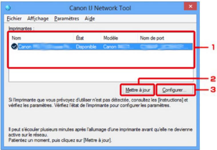 CANON PIXMA MX475 - Éléments de l'écran Canon IJ Network Tool - 1