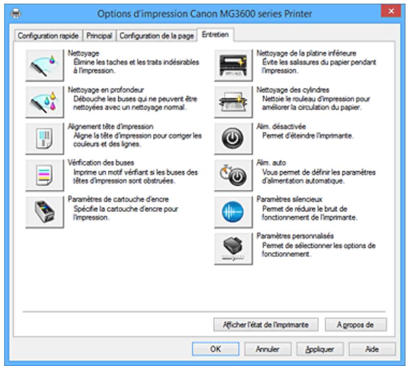 CANON MG 3650 - Description de l'onglet Entretien - 1