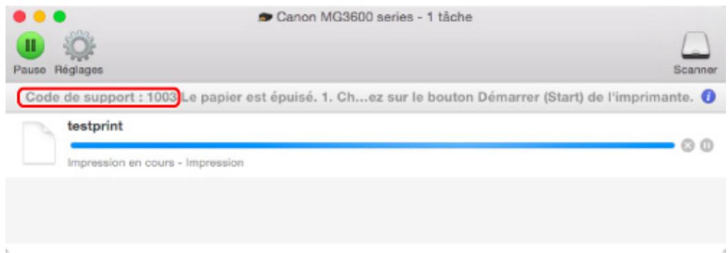 CANON MG 3650 - Lorsqu'un code support et un message s'affichent à l'écran : - 2