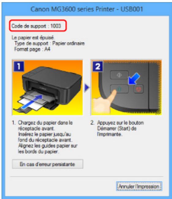 CANON MG 3650 - Lorsqu'un code support et un message s'affichent à l'écran : - 1