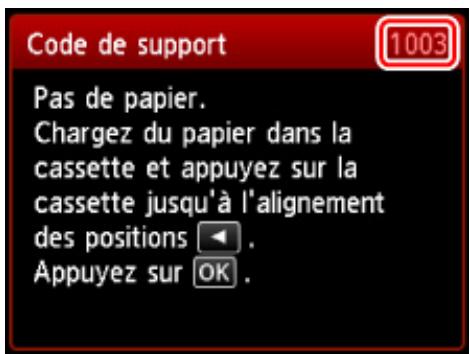 CANON PIXMA MG5751 - Lorsqu'un code support et un message s'affichent sur l'écran LCD : - 1
