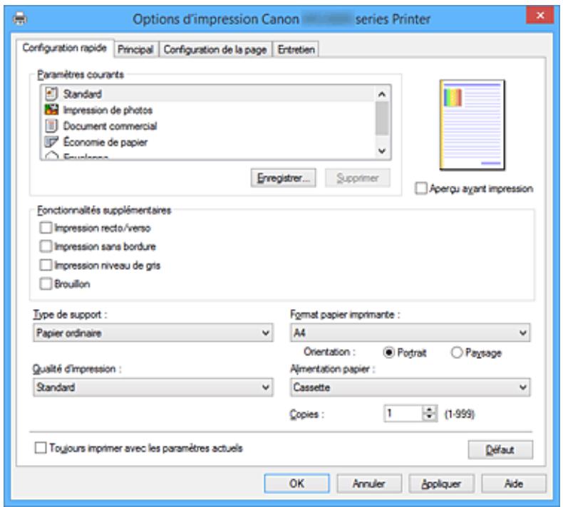 CANON PIXMA MG5751 - Description de l'onglet Configuration rapide - 1