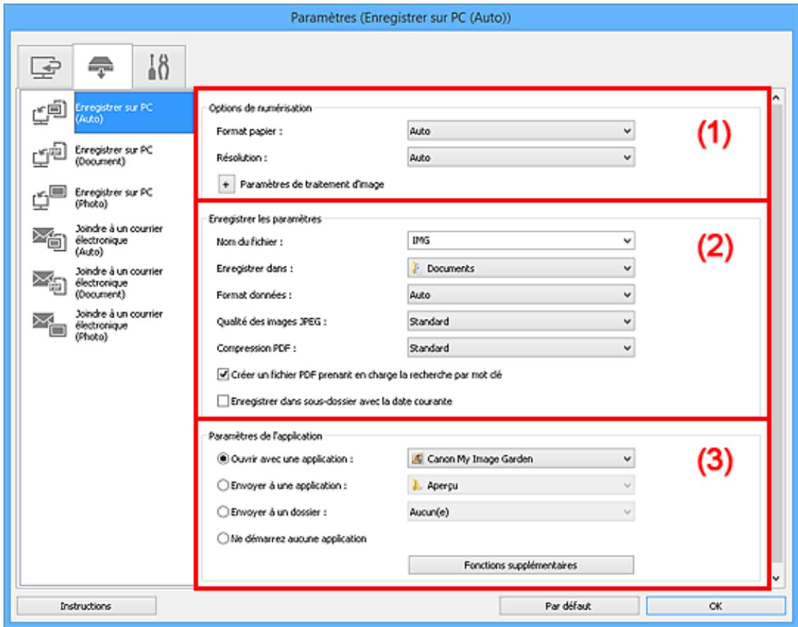 CANON PIXMA MG5751 - Boîte de dialogue Paramètres (Enregistrer sur PC (Auto)) - 2