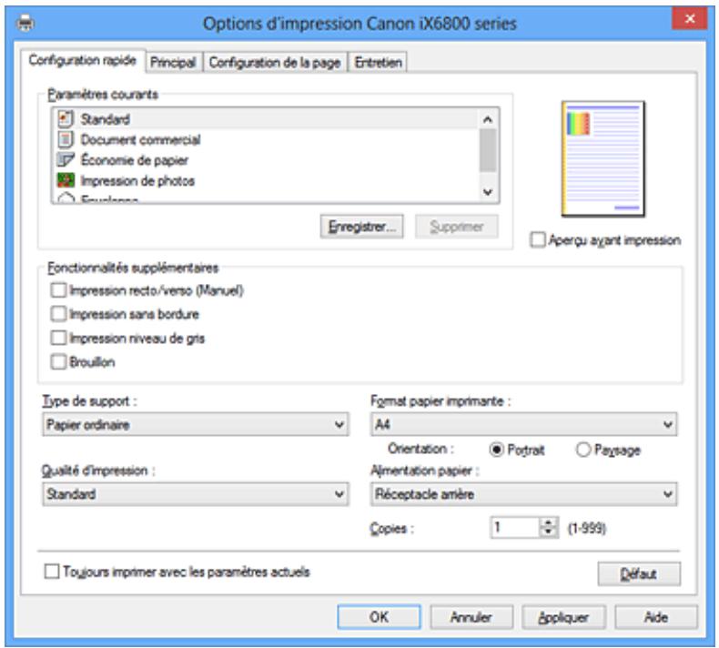 CANON MG 6850 - Description de l'onglet Configuration rapide - 1