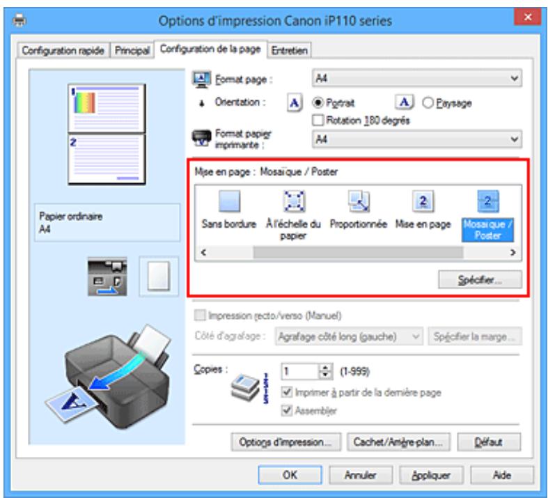 CANON PIXMA IP110 - Configuration de l'impression mosaïque/poster - 1