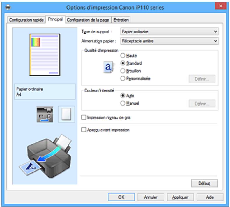 CANON PIXMA IP110 - Description de l'onglet principal - 1
