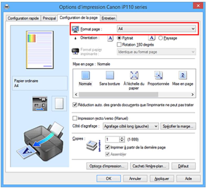 CANON PIXMA IP110 - Définition d'un format page et d'une orientation - 1