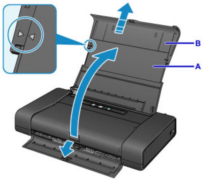 CANON PIXMA IP110 - Tirez le support papier (b) jusqu'à ce que la flèche (▷) soit alignée avec la flèche (◁). - 1
