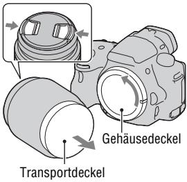 SONY A37 - Nehmen Sie den Gehäusedeckel von der Kamera und den Transportdeckel von der Rückseite des Objektivs ab. - 1