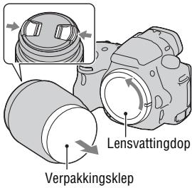 SONY A37 - Haal de lensvattingdop van de camera en haal de verpakkingsklep van dechterzijde van de lens. - 1