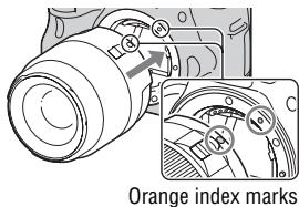 SONY A37 - Mount the lens by aligning the orange index marks (mounting indexes) on the lens and camera. - 1