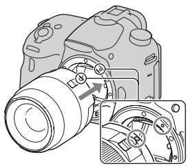 SONY ALPHA 58 - Po srovnani oranzovych značek (značky nasazení) na objektivu a fotoaparátu pripevněte objektiv. - 1