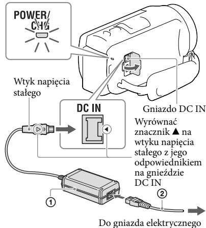 SONY HDR-CX410 V - Podęczyc zasilacz sieciowy (1) do kamery, a przywoź dazilajacy (2) do gniażda elektrycznégo. - 2