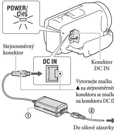 SONY HDR-CX410VE - Pripoje napajeci adaptér (①) a napajeci kabel (②) k videokamere a do sitóve zásvuyk. - 2