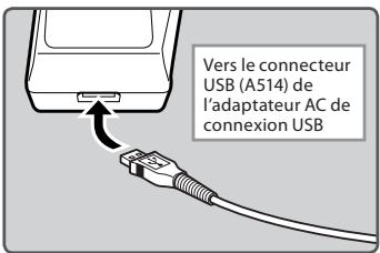 OLYMPUS DS-2500 - Connectez le cable USB de l'enregistreur à l'adaptateur secteur. - 1