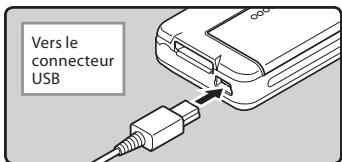 OLYMPUS DS-2500 - Lorsque l'enregistreur est en mode stop ou déactivé, connectez le cable USB à la prise de raccordement sur le bas de l'enregistreur. - 1