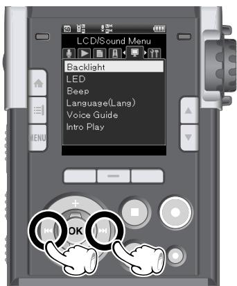 OLYMPUS LS-3 - Appuyez sur les touches / pour sélectionner l'élément à configurer - 1