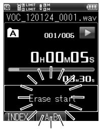 OLYMPUS LS-3 - Quand la lecture est sur le début du segment à effacer, appuyez sur ERASE - 1