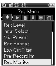 OLYMPUS LS-14 - [Menu]  [Menu enregistr.]  [Moniteur enregistr.] - 1
