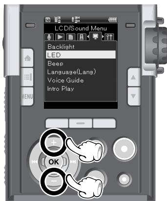 OLYMPUS LS-14 - Appuyez sur la touche + / - pour selectionner I'elément a configurer - 1